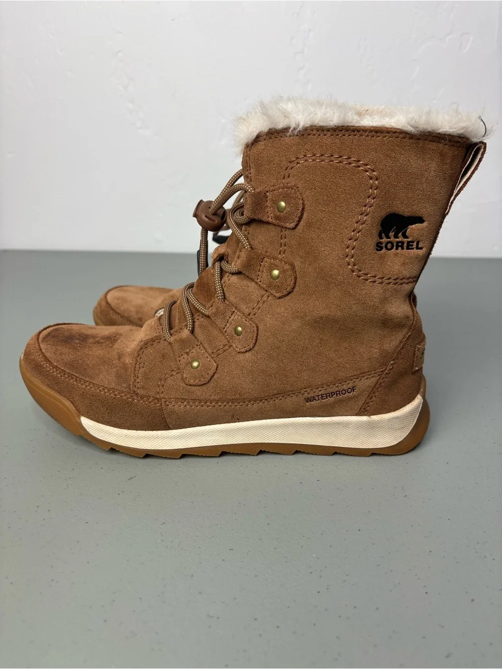 Sorel Whitney II Joan Lace Girls Boots Winter Waterproof Size 6 Snow Brown Tan